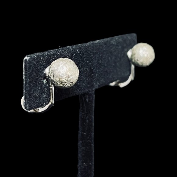 Vintage Monet Silver Tone Ball Clip On Earrings (4968) - Picture 2 of 4